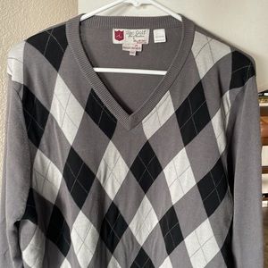 iliac Golf Recoil Stretch Black/Grey Argyle V-Neck Sweater 2XL